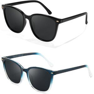 Women's A04 Black Fade Blue Trendy Stylish Square Polarized Sunglasses (2 Pack)